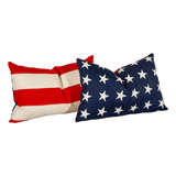 Wool Vintage Stars & Stripes Flag Pillows with Down & feather Inserts