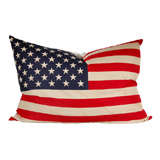 Large Vintage Printed Flag/Cotton Pillow with Linen Back