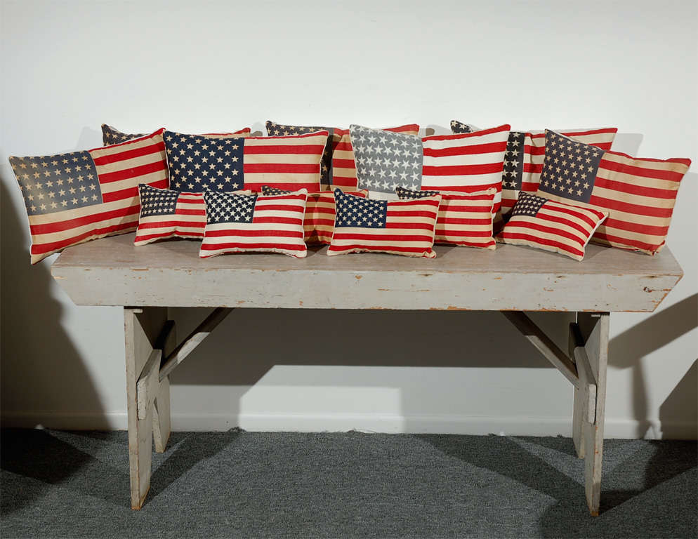 Vintage 48 Star Larger Parade Stick Flag Pillows w/Linen Backs