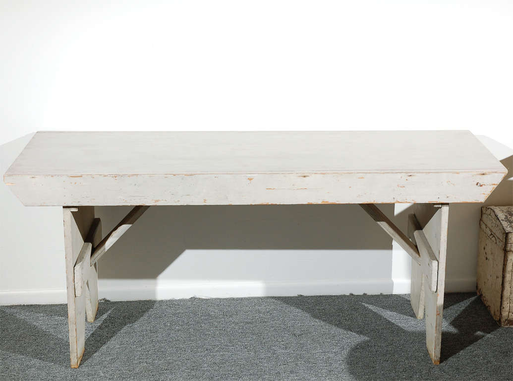 19th Century Original Grey Painted Water/Bucket Bench from Pennsylvania