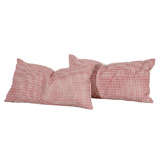 19th Century Red & White Homespun Linen Bolster Pillows