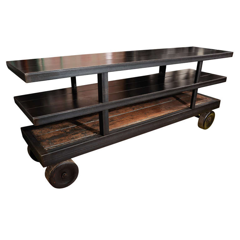 Industrial Metal Credenza on Factory Wheels at 1stDibs