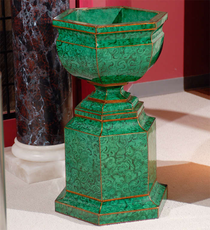 French Faux Malachite Urns