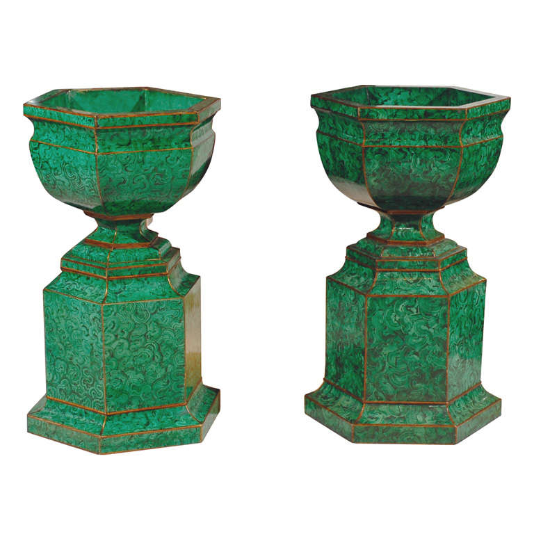 Faux Malachite Urns