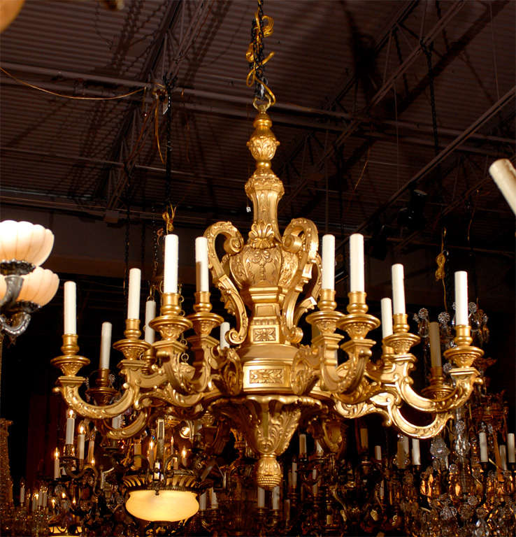 Fabulous giltwood chandelier from France, circa 1900, 8 arms, 16 lights