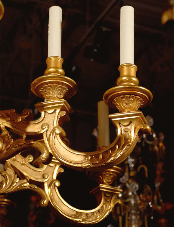 Antique Chandelier. Giltwood chandelier In Excellent Condition For Sale In Atlanta, GA