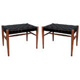 Vintage Pair of woven leather benches