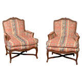 Pair of 19th Century French Walnut Bergere Chairs