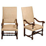 Pair Louis XIII Walnut Arm Chairs