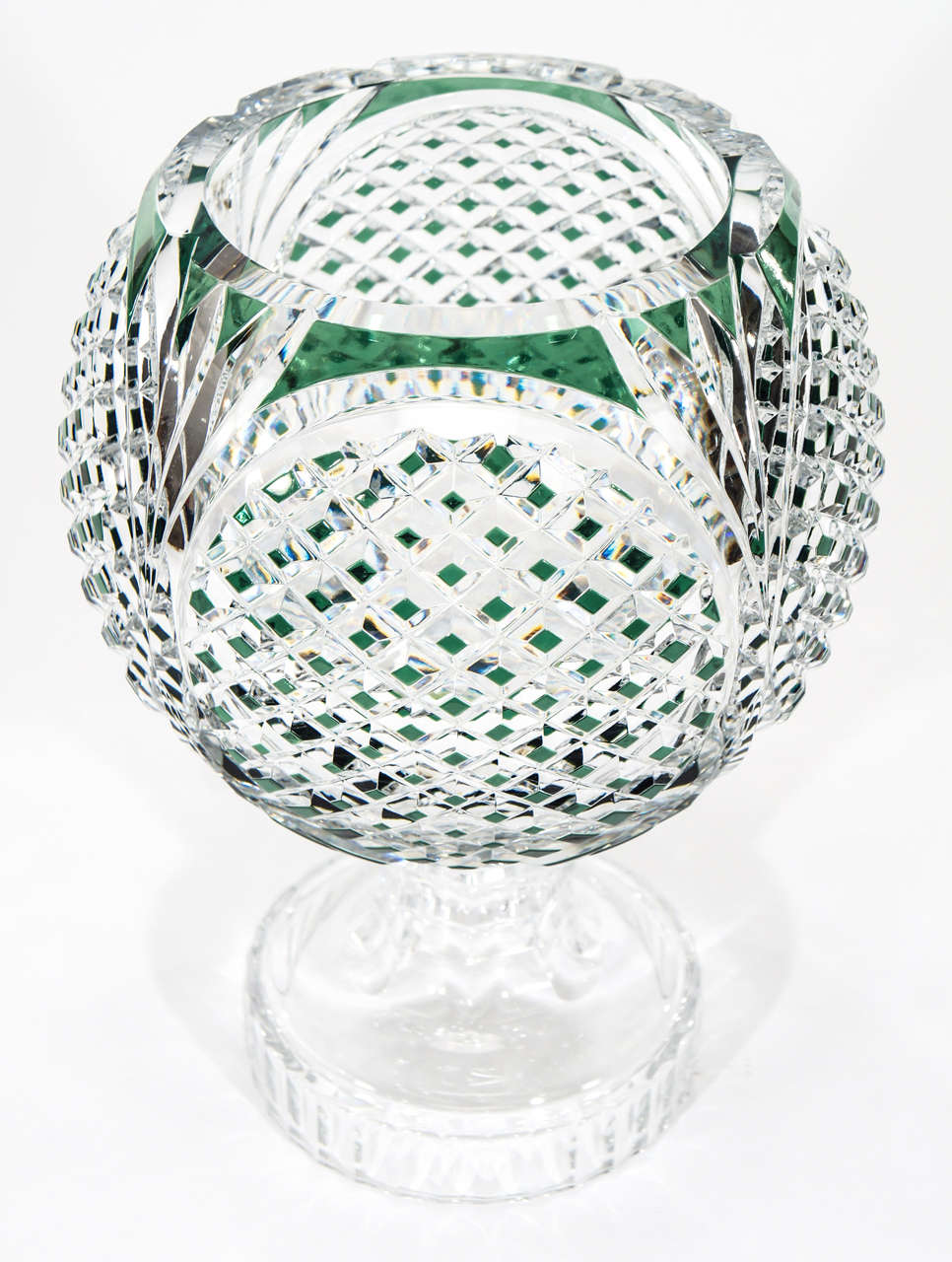 Belgian Signed Val St. Lambert Emerald Green Footed Centerpiece/Vase