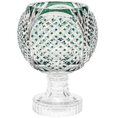 Signed Val St. Lambert Emerald Green Footed Centerpiece/Vase
