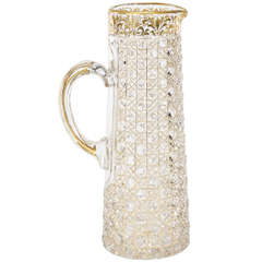 19th C Baccarat Cut Crystal Pitcher with Gilt Decoration