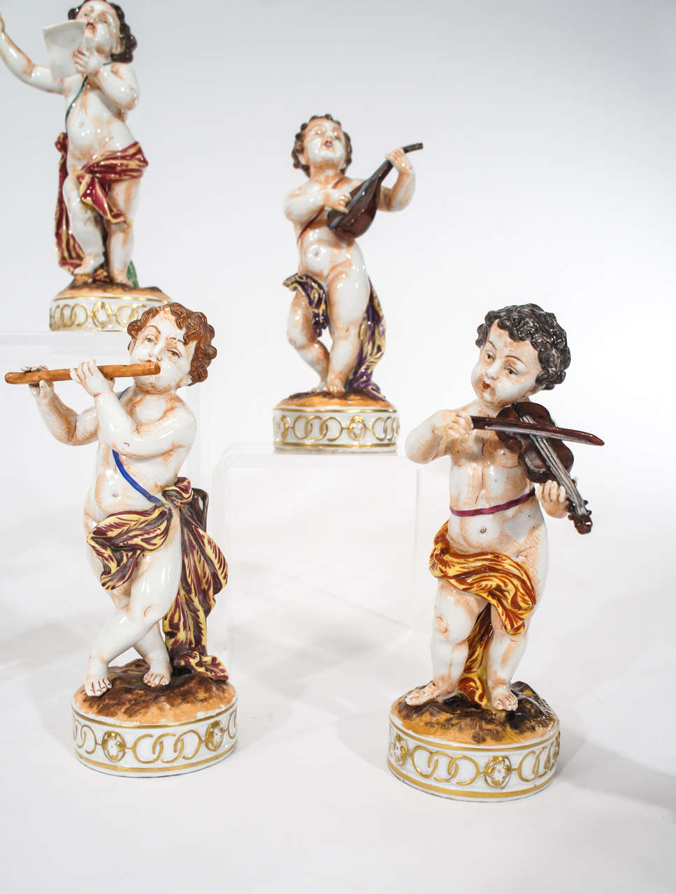 Italian Complete Set of 12 Capo Di Monte Putti Figurines Depicting Musicians