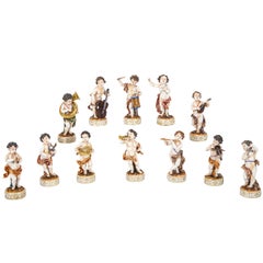 Complete Set of 12 Capo Di Monte Putti Figurines Depicting Musicians