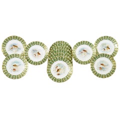 12 Hand Colored Fish Plates W/ Water Lily Aesthetic Movement Borders
