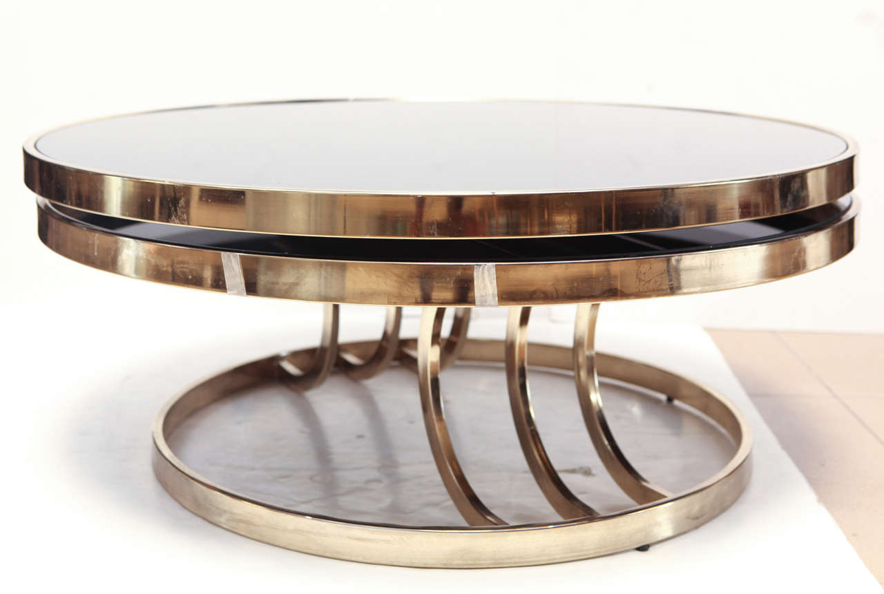 American Italian Brass and Glass Swivel Coffee Table