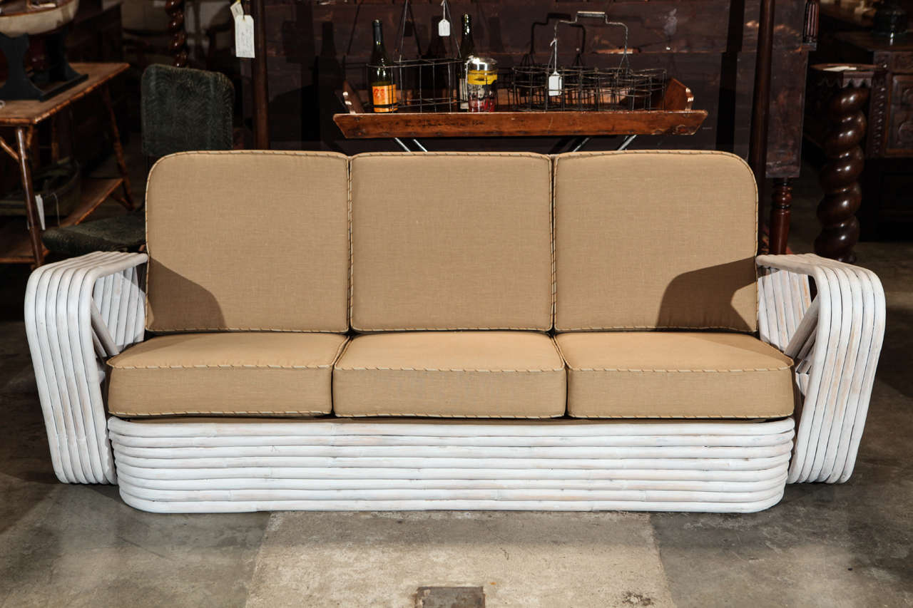 Mid-Century Modern 3 Piece Set Rattan Sofa & Chairs