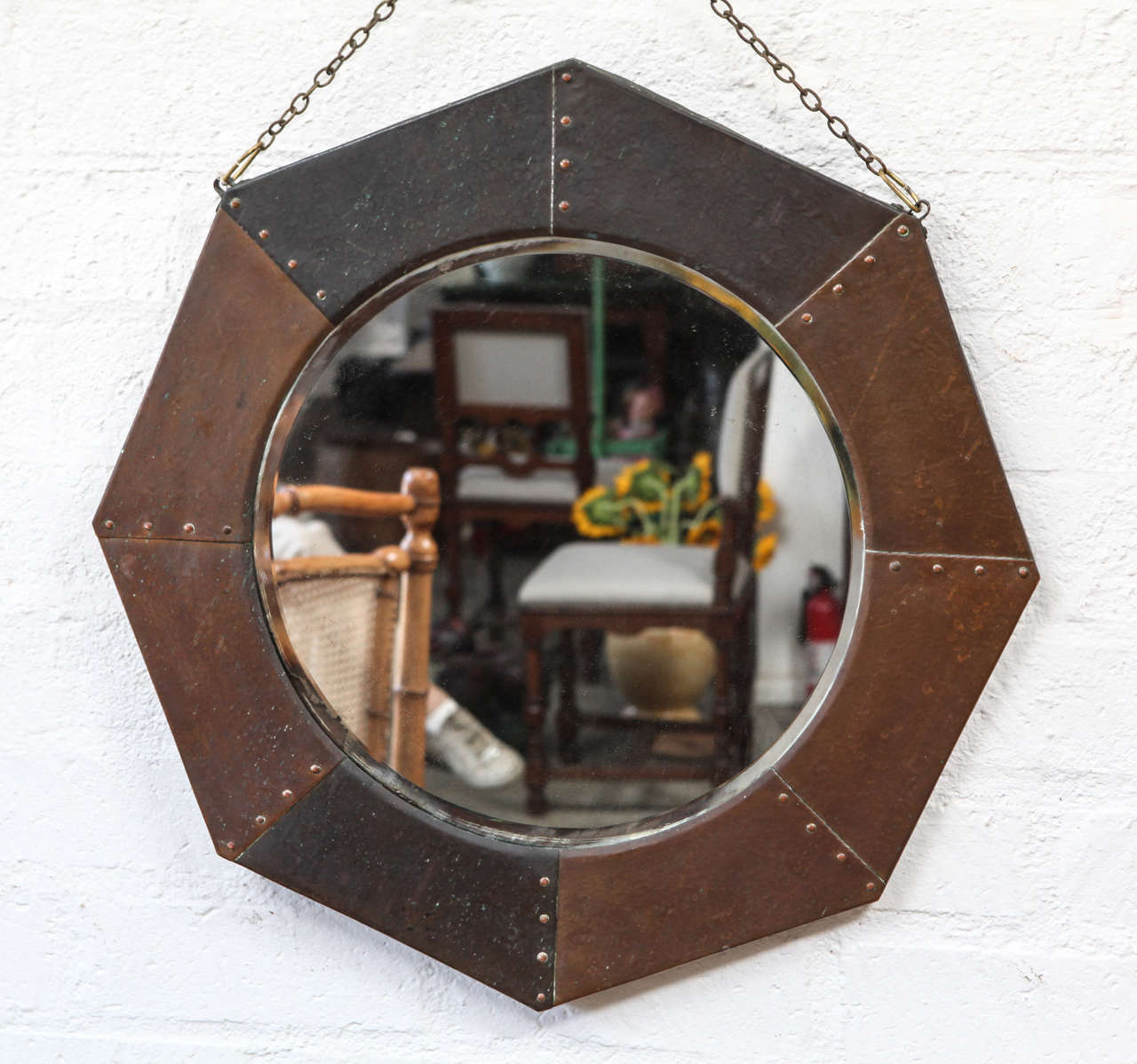 Antique Arts & Crafts Octagonal Wall Mirror