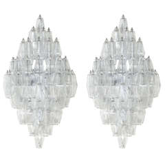 Pair of Venini Style Clear Glass Polyhedral Sconces 2