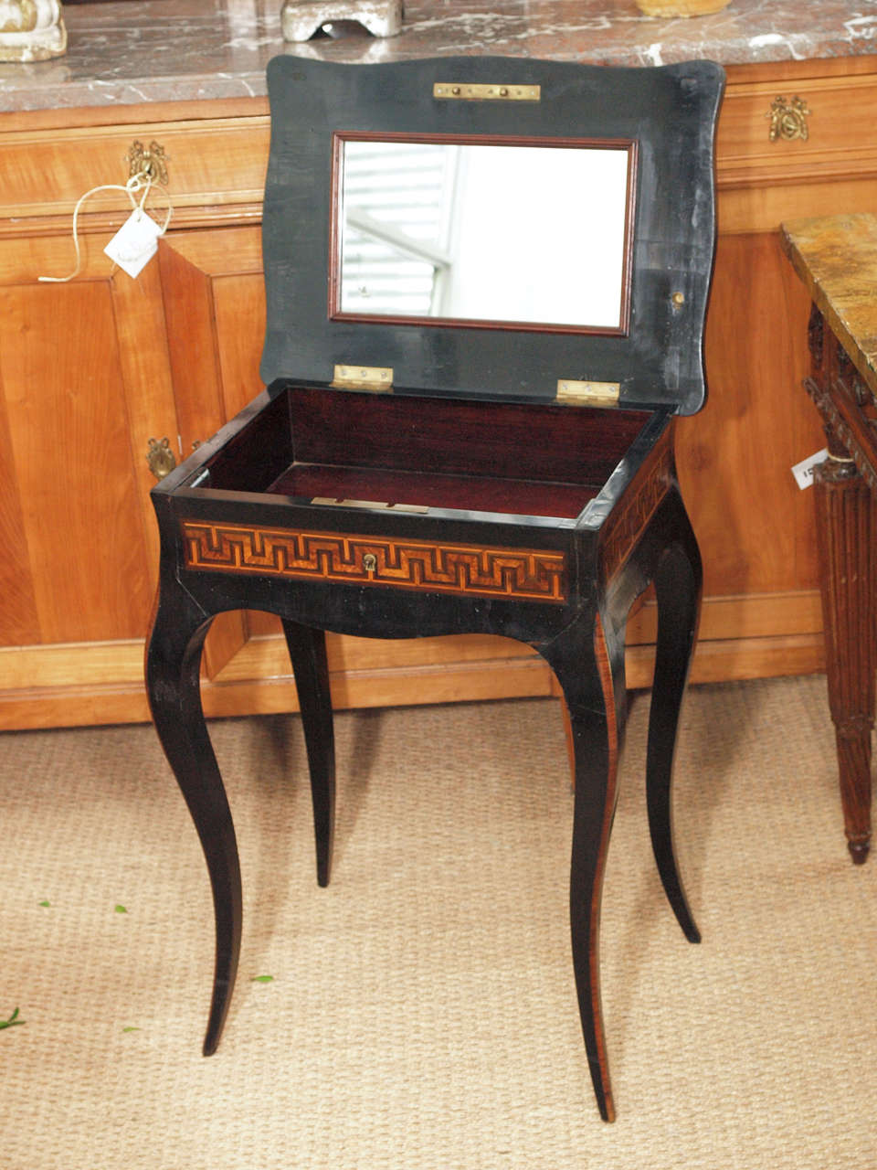 Italian Inlaid Walnut And Ebony Vanity In Excellent Condition For Sale In New Orleans, LA