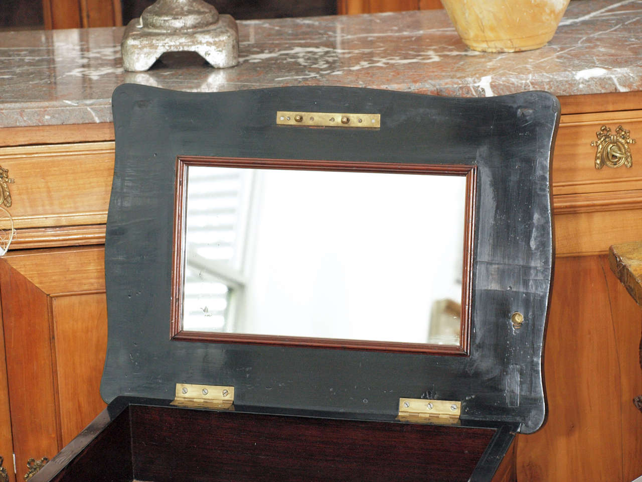 19th Century Italian Inlaid Walnut And Ebony Vanity For Sale