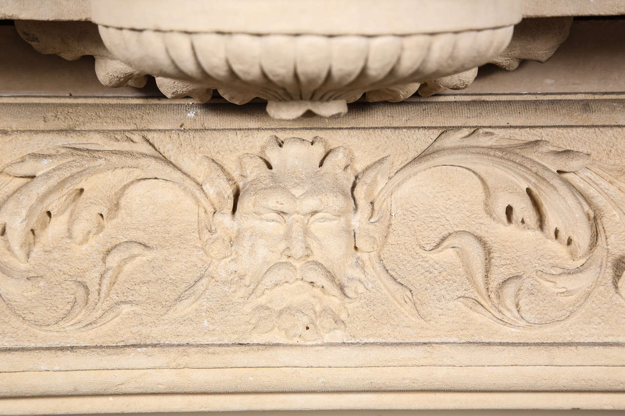 Exceptional Carved Limestone and Marble Mantel 1