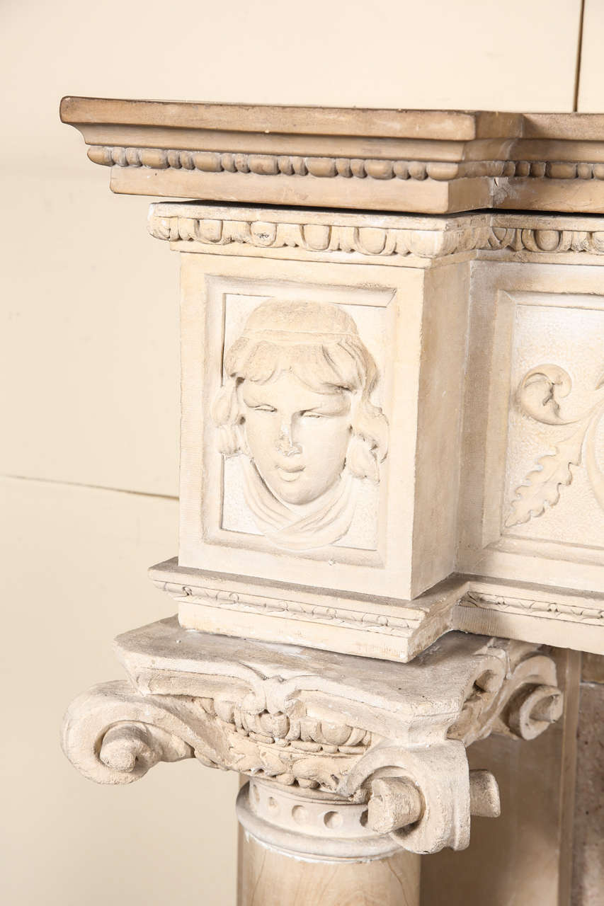 Exceptional Carved Limestone and Marble Mantel 2