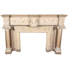 Antique Exceptional Carved Limestone and Marble Mantel