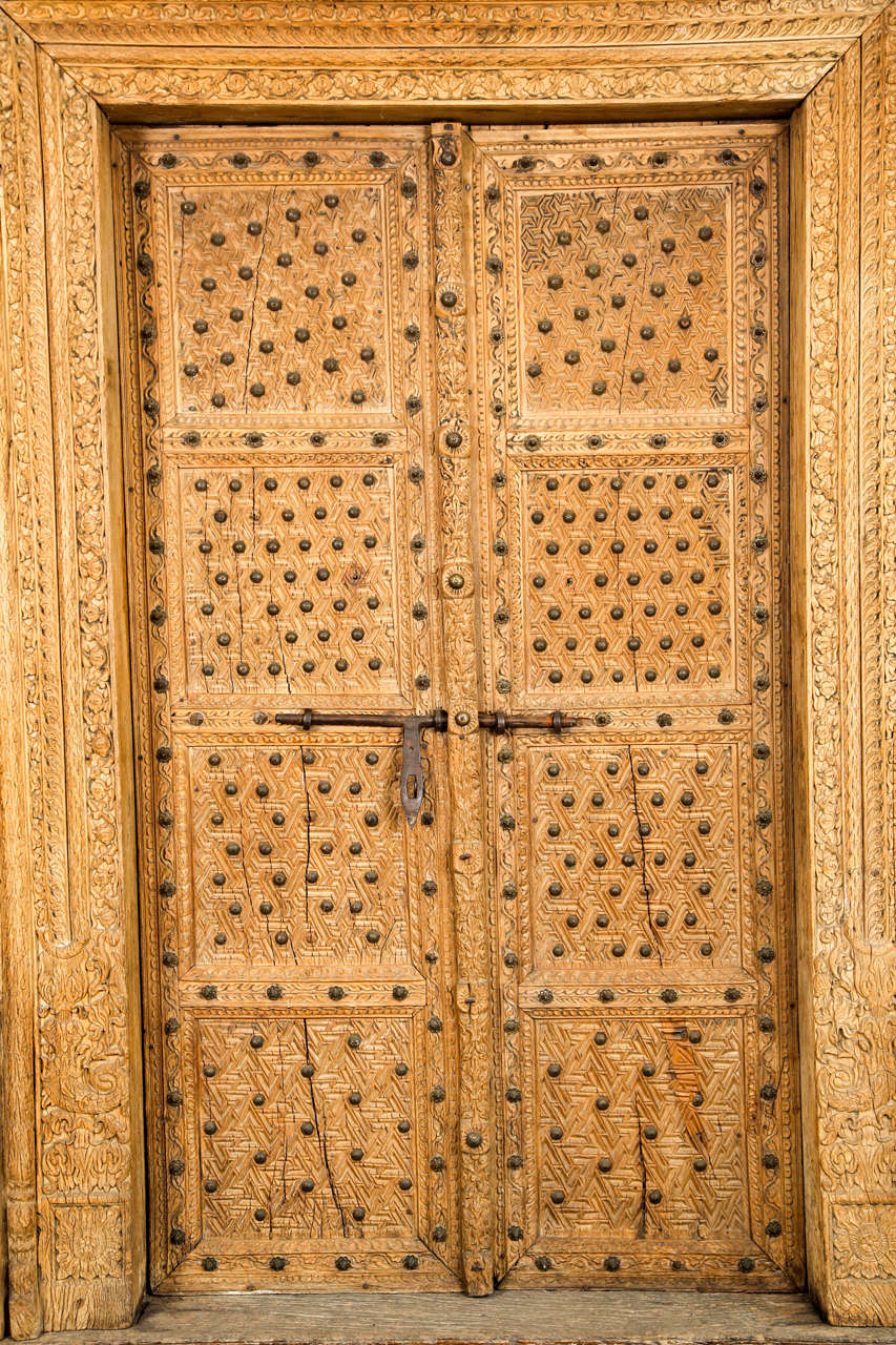 Indian Ornately Carved Wood Door with Surround from India
