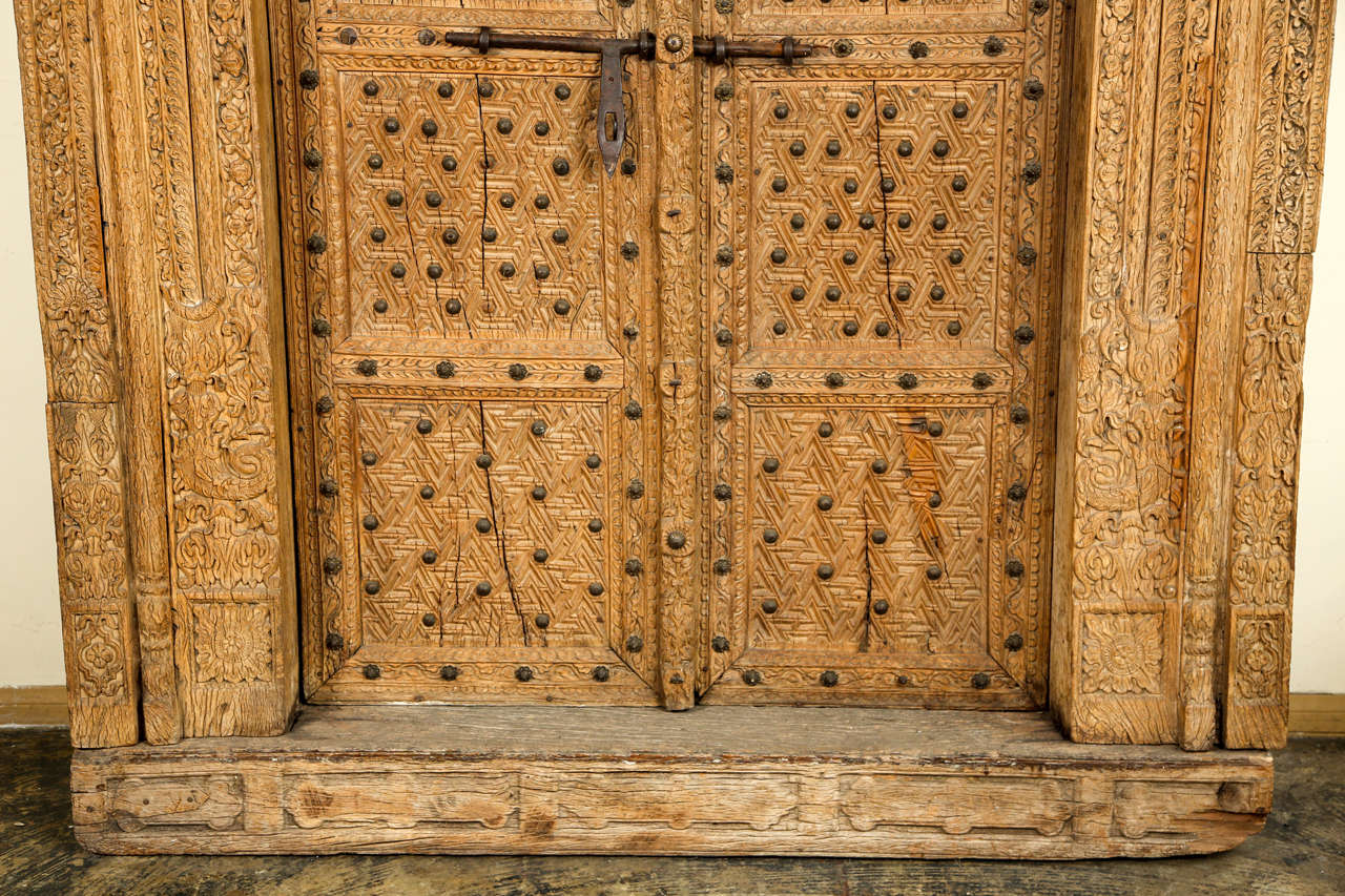 Ornately Carved Wood Door with Surround from India In Excellent Condition In Los Angeles, CA
