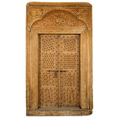 Ornately Carved Wood Door with Surround from India