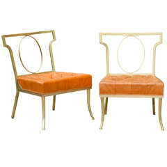 Pair of Mid Century Brass & Leather Chairs in the Style of Mastercraft