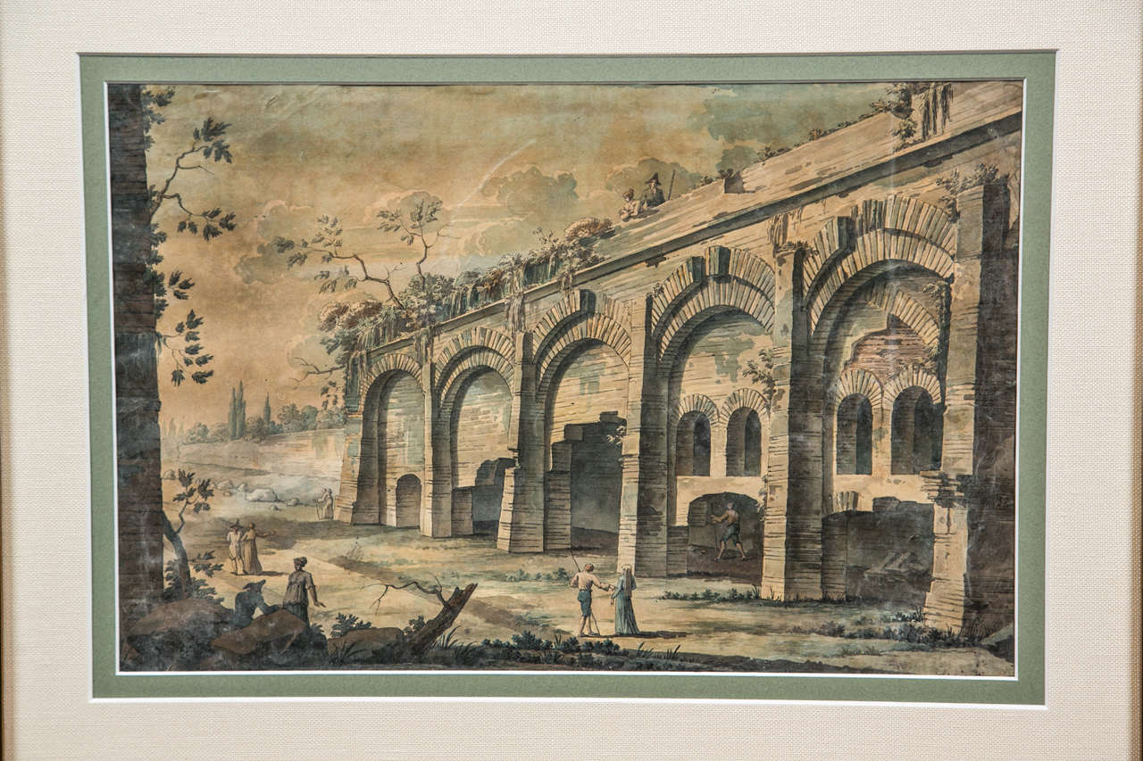 Neoclassical Set of Four Italian Watercolors For Sale