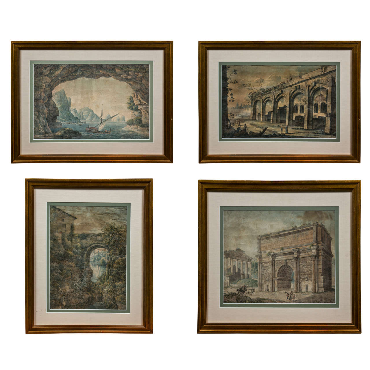 Set of Four Italian Watercolors For Sale