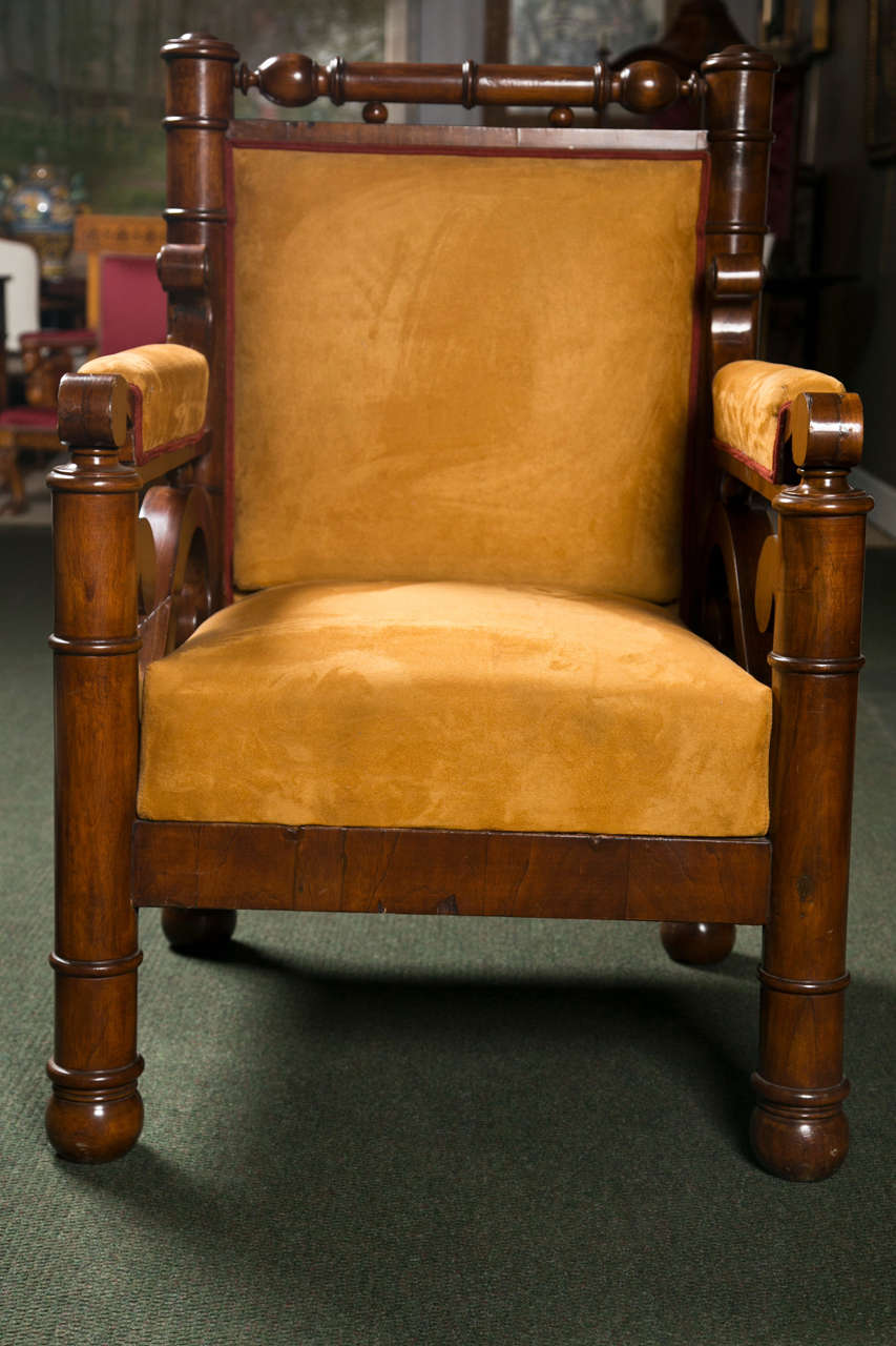 A highly unusual pair of Biedermeier early 19th century period walnut armchairs simulating bamboo with scroll arms, Northern European, circa 1840. Possibly Austrian.