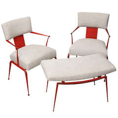 Chairs with Footstool by Rene Prou