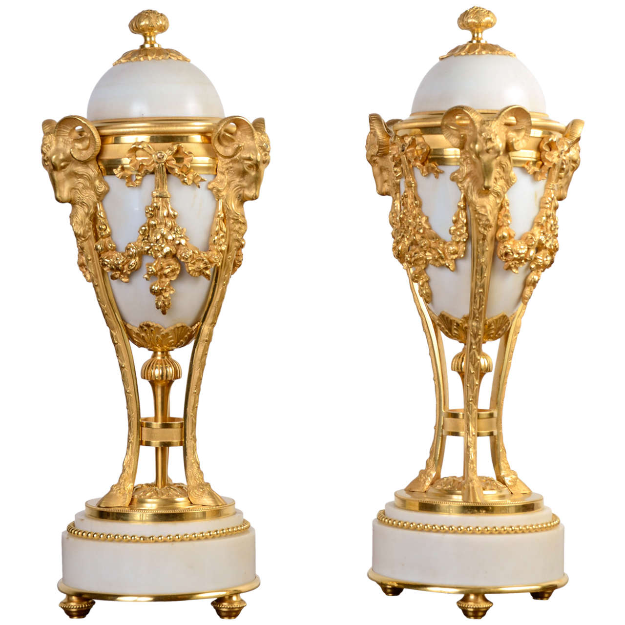 White Marble Cassolettes Candelsticks For Sale