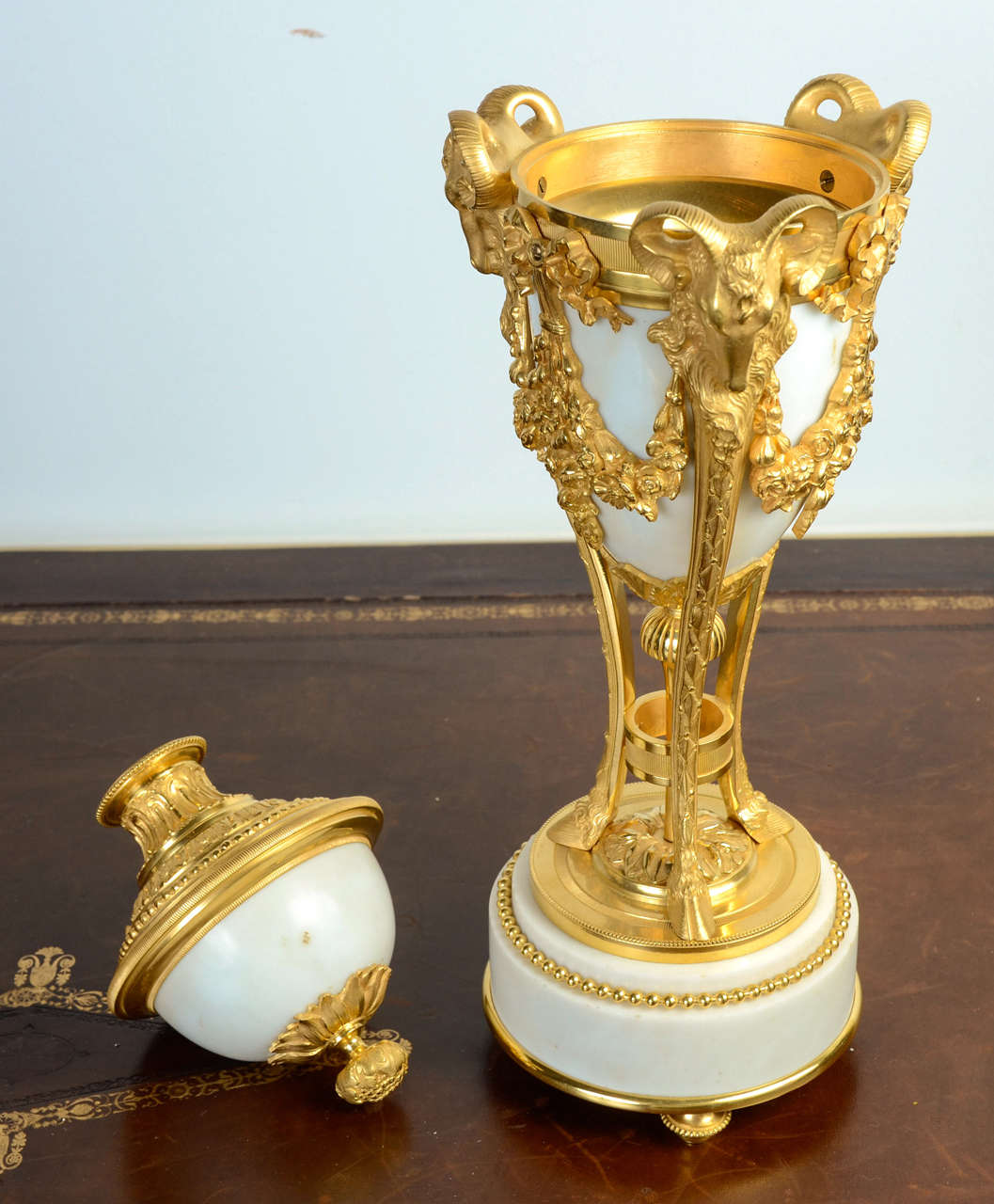 French White Marble Cassolettes Candelsticks For Sale