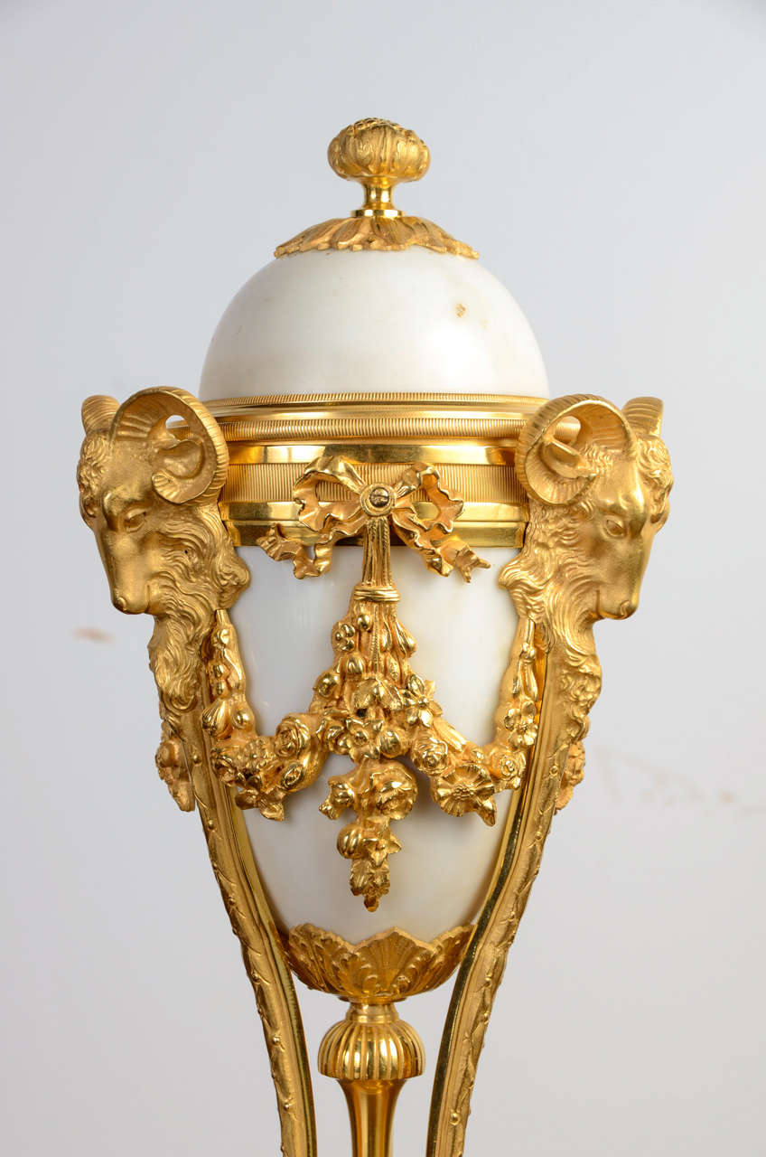 19th Century White Marble Cassolettes Candelsticks For Sale