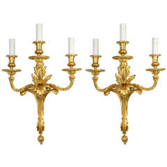 Pair of Gilded Bronze Louis XV Three-Light Sconces