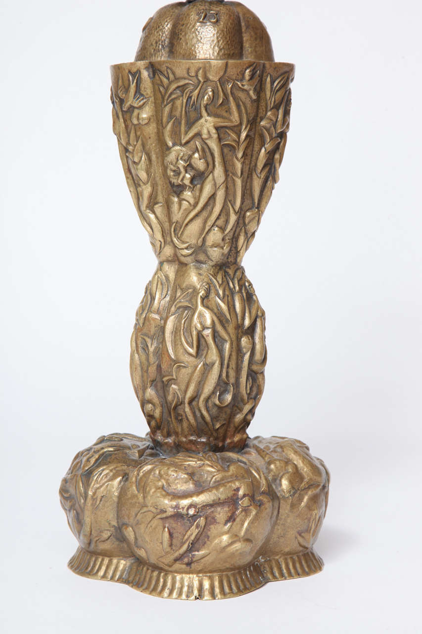Art Deco Karl Hagenauer Hand Hammered Brass Lamp, Unique, 1923 For Sale