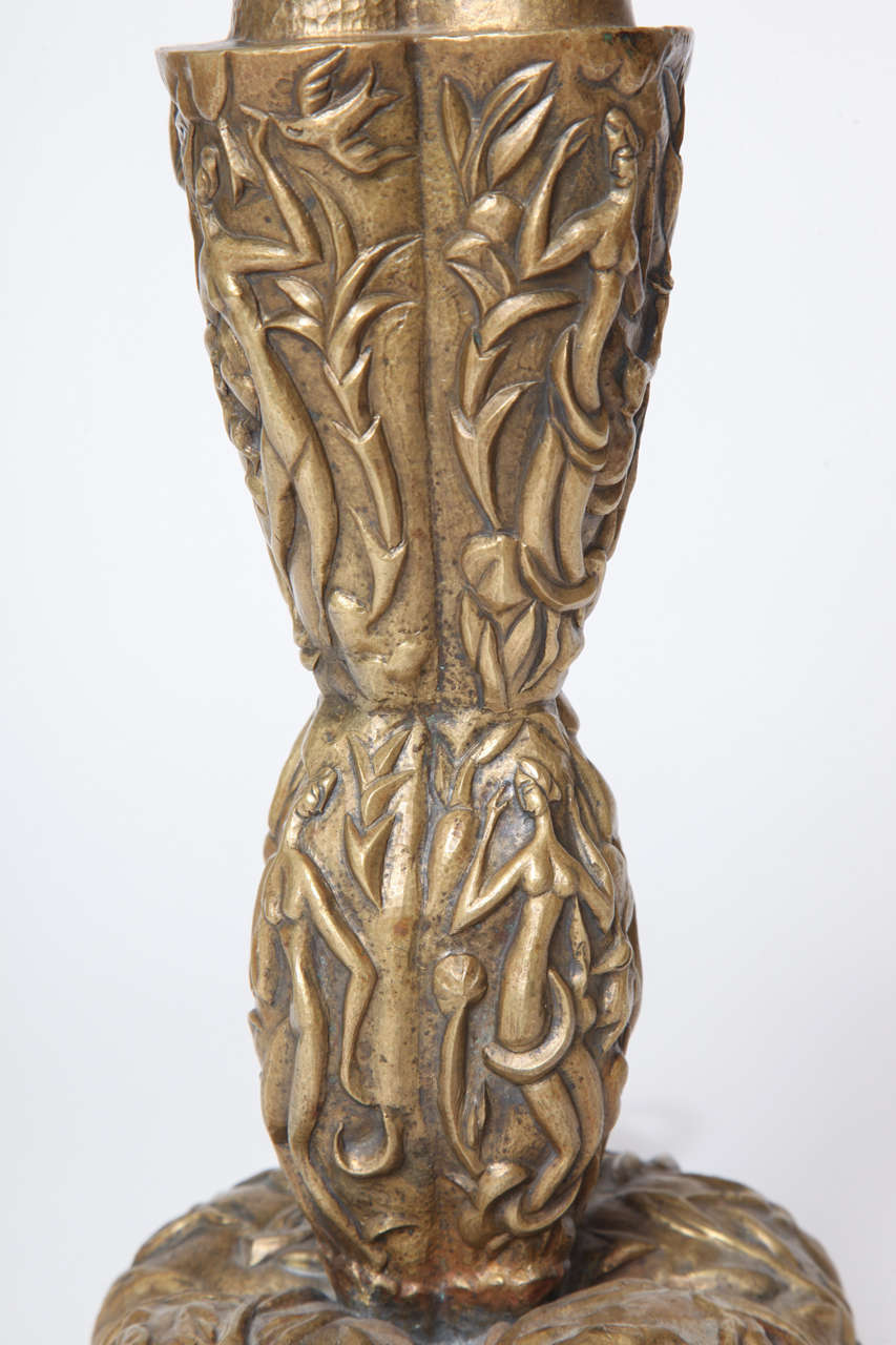 20th Century Karl Hagenauer Hand Hammered Brass Lamp, Unique, 1923 For Sale