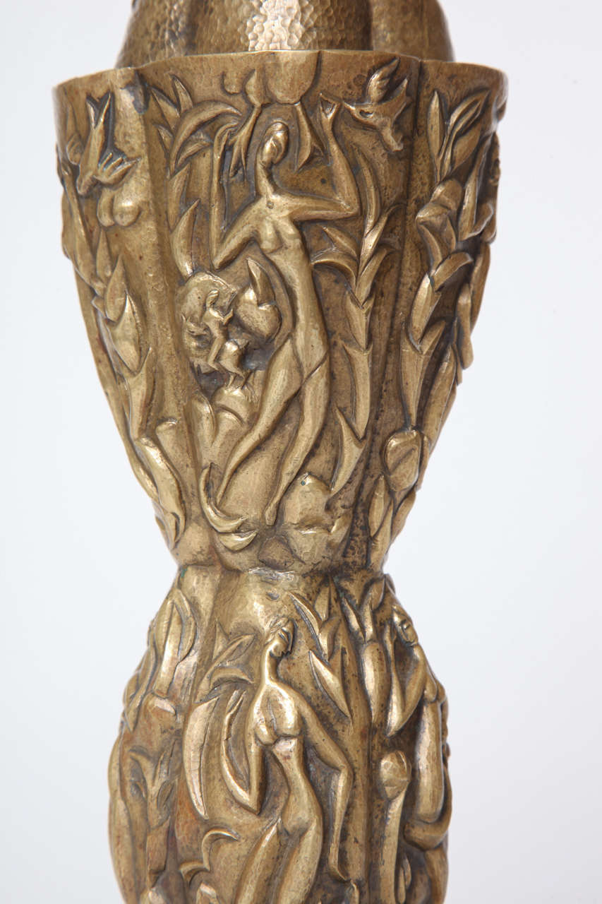 Karl Hagenauer Hand Hammered Brass Lamp, Unique, 1923 For Sale 1