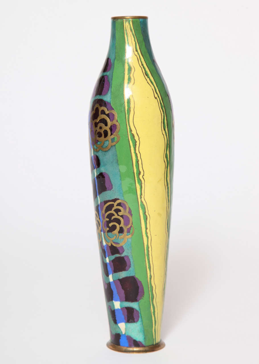 French Jules Sarlandie Limoges Art Deco Enameled Vase, circa 1930
