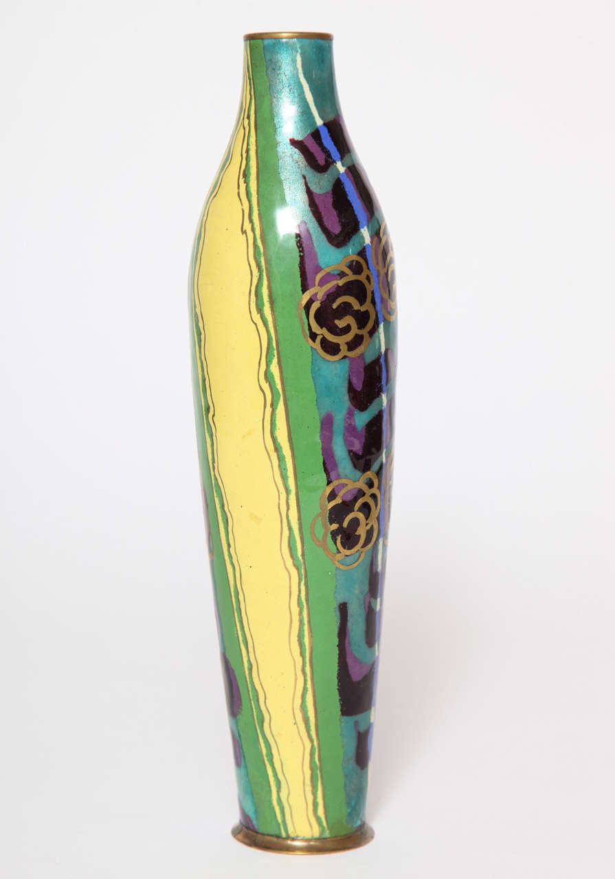 Jules Sarlandie Limoges Art Deco Enameled Vase, circa 1930 In Excellent Condition In New York, NY