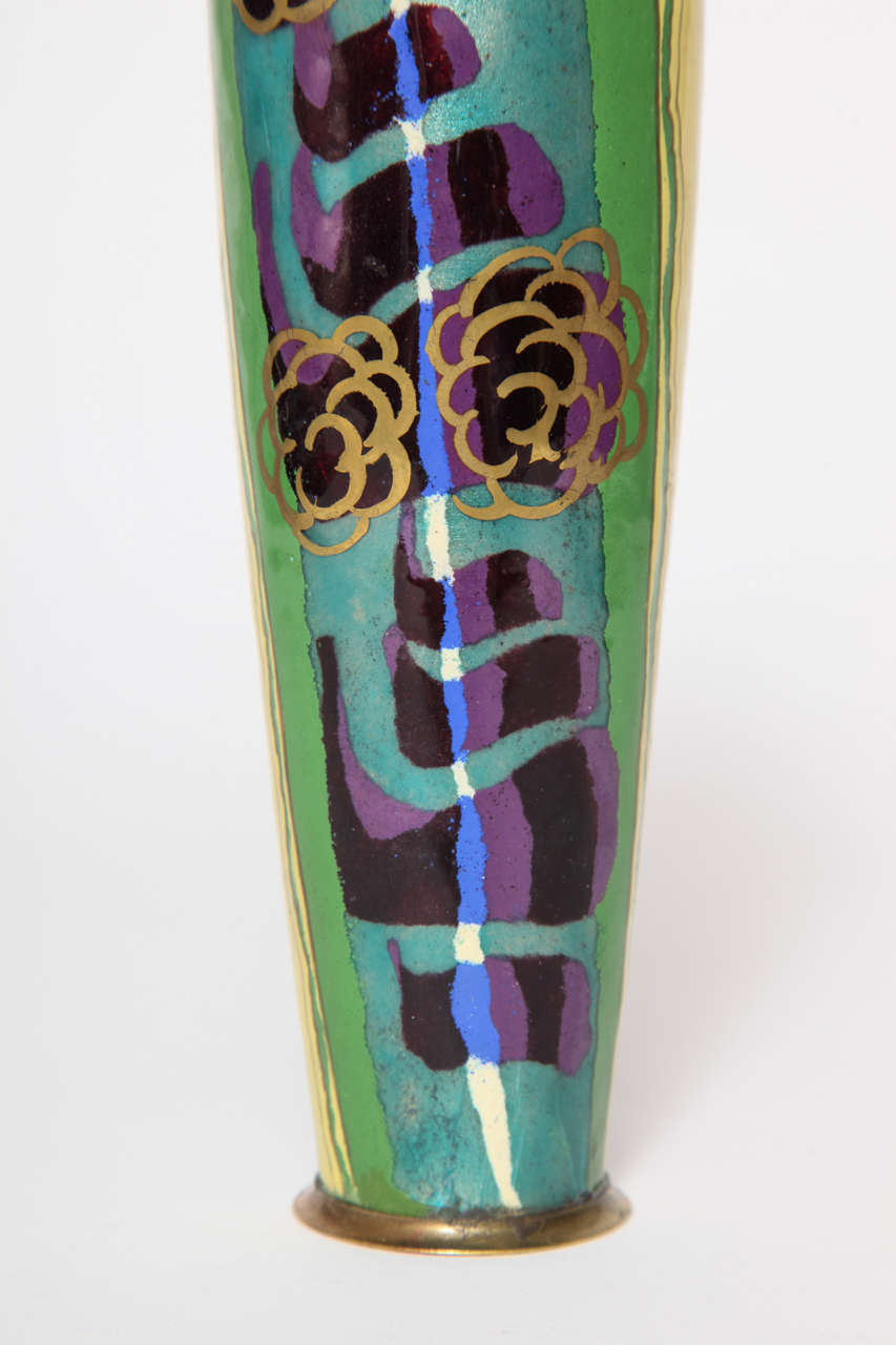 Mid-20th Century Jules Sarlandie Limoges Art Deco Enameled Vase, circa 1930