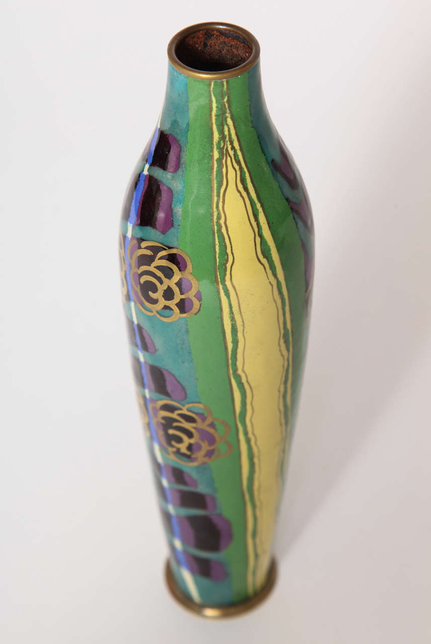 Jules Sarlandie Limoges Art Deco Enameled Vase, circa 1930 1