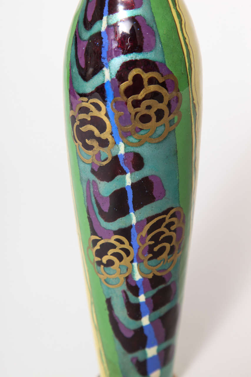 Jules Sarlandie Limoges Art Deco Enameled Vase, circa 1930 2