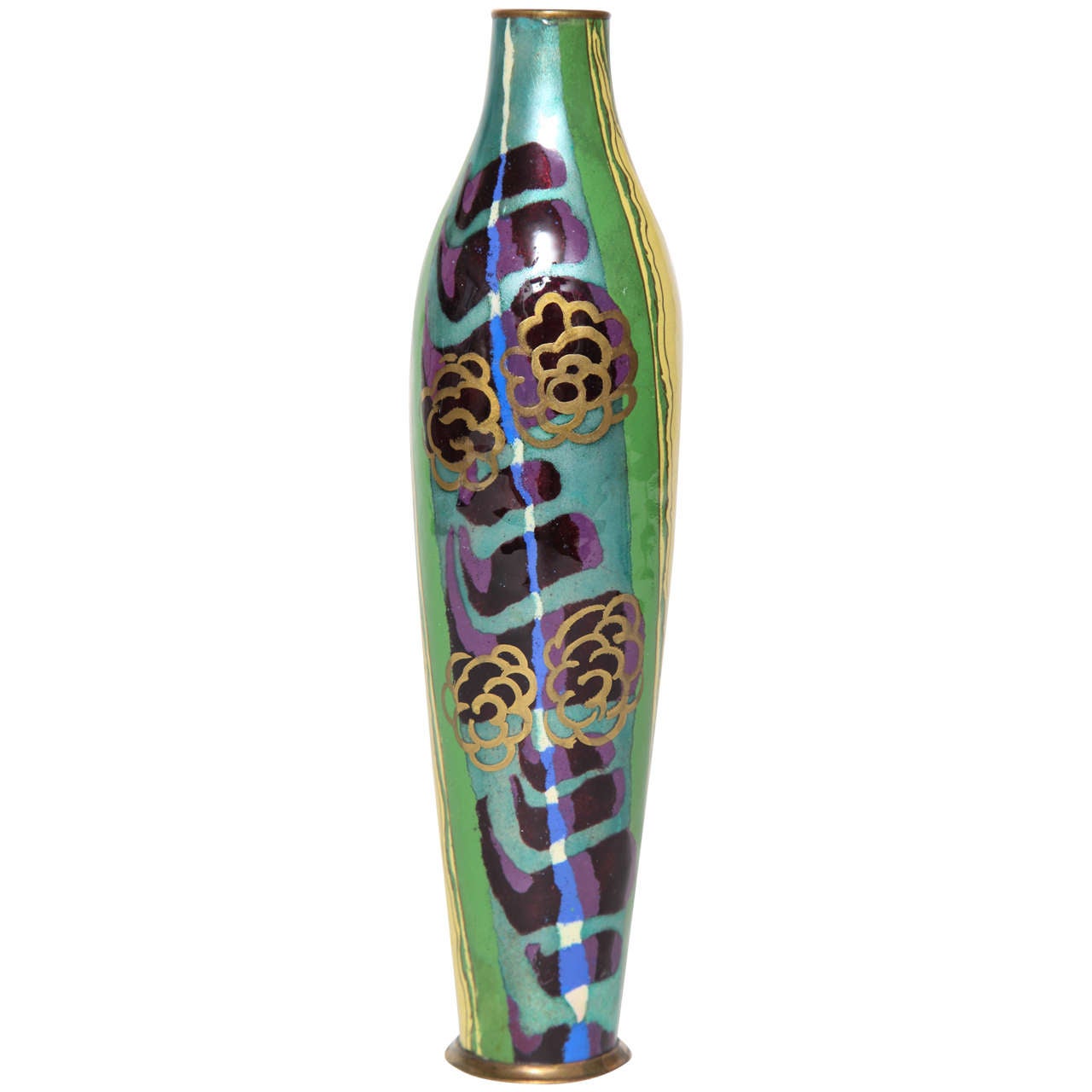 Jules Sarlandie Limoges Art Deco Enameled Vase, circa 1930