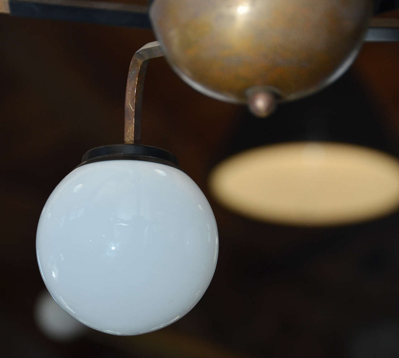 Italian Mid-Century Chandelier in Plated Aluminum with Opaque Glass Globes 1